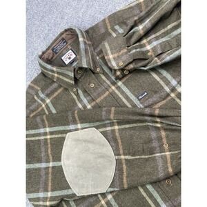Faconnable Brown Wool Plaid Shirt Jacket  XLarge Hong Kong Elbow Patch Leather